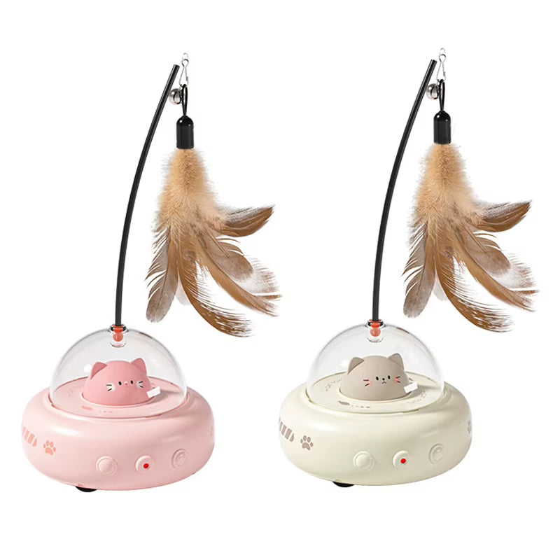 Electric UFO Cat Teaser Stick Replaceable Feather Bell Kitten Interactive Indoor Training anti Boredom Daily Pet Play Goods Kit