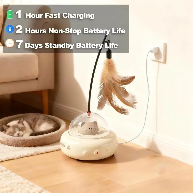 Electric UFO Cat Teaser Stick Replaceable Feather Bell Kitten Interactive Indoor Training anti Boredom Daily Pet Play Goods Kit