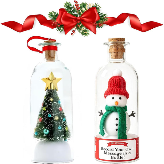 Christmas Tree Message in a Bottle, Record a Message Christmas Tree with Playback Cork, Recordable Christmas Ornament for Unique Home Xmas Festive Party (2Pcs Mix)