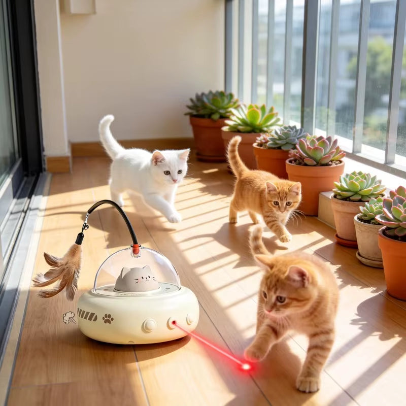 Electric UFO Cat Teaser Stick Replaceable Feather Bell Kitten Interactive Indoor Training anti Boredom Daily Pet Play Goods Kit