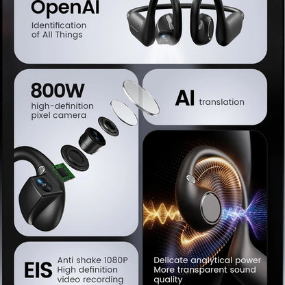 AI Smart Headphones 8MP Camera 4K HD Video Recording HIFI Riding Earphone Translation Chatgpt Bluetooth Call Headset