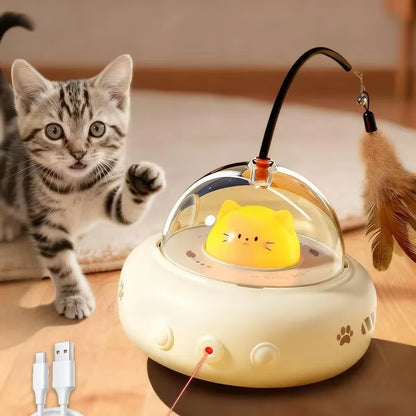 Electric UFO Cat Teaser Stick Replaceable Feather Bell Kitten Interactive Indoor Training anti Boredom Daily Pet Play Goods Kit